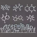 Decorative Ornaments Set With Molecular Structure Models And Chemical Laboratory Instruments For Science Themed Decor