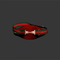 Red Leather Handbag Featuring Golden Metal Hardware And Green Red Striped Trim