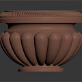 Brown Terracotta Decorative Pot With Textured Rim And Ornate Base Design