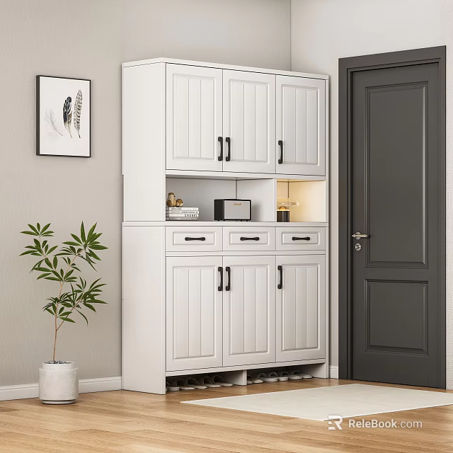 Modern White Shoe Cabinet With Storage Drawers And Display Shelf In Home Interior 3d model 