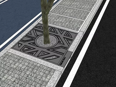 Urban Street Tree Pit With Geometric Pattern Decorative Pavement And Grid Tiles 3d model