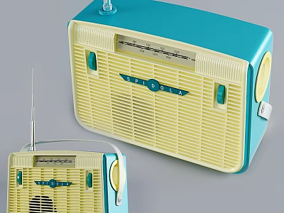 Vintage Retro Audio Radio with Blue Yellow Design Portable Antenna and Knobs 3d model