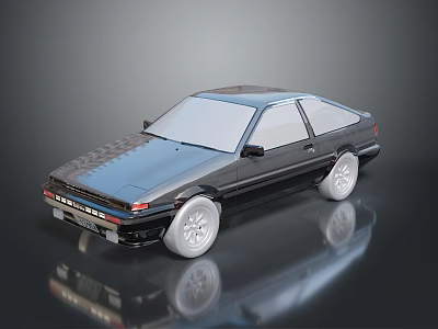 Classic Two Door Dark Blue Car With White Wheels And Sleek Body Design 3d model