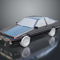 Classic Two Door Dark Blue Car With White Wheels And Sleek Body Design