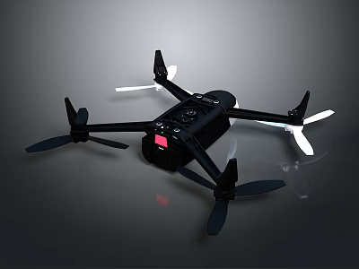 High Performance Black Quadcopter Drone With Propellers LED Lights And Control Panel 3d model