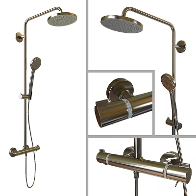 Silver Metal Shower Faucet with Handheld Overhead Showerhead and Control Valve 3d model