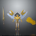 Angelic Warrior Character With Blue And Yellow Wings Sword And Shield