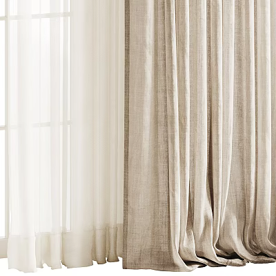 Neutral Linen Curtains With Sheer Panels Creating Soft Light In Modern Home Interior 3d model
