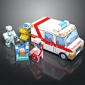 Emergency Scene Components With Toy Ambulance Medical Staff Stretcher And Equipment
