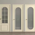 Cream Colored Swing Doors With Various Glass Patterns And Wooden Frames 3d model
