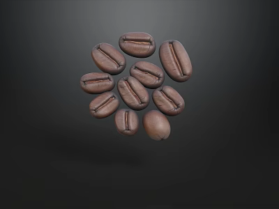 Organic Whole Coffee Beans Freshly Roasted Scattered On Dark Background 3d model