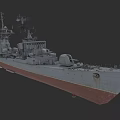 Gray Warship Naval Vessel With Upper Deck Radar Systems And Red Bottom 3d model