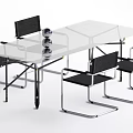 Modern Dining Table Set With Glass Top And Black Metal Frame Chairs 3d model