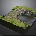 Detailed Landscape Terrain Model With Lush Grass Rocky Path And Pond