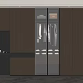 Modern Wooden Wardrobe Interior With Hanging Clothes Drawers Shelves And Dressing Table