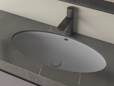 Modern Oval Wash Basin With Black Faucet On Grey Stone Countertop 3d model