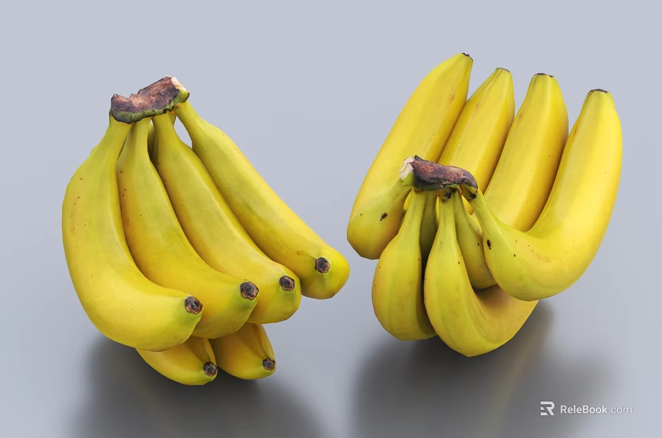 Fresh Yellow Banana Bunches on Gray Background with Natural Fresh Appearance 3d model 