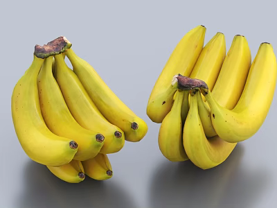 Fresh Yellow Banana Bunches on Gray Background with Natural Fresh Appearance 3d model
