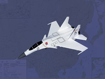 White Modern Fighter Jet With National Emblem Flying Over Asian Map Background 3d model