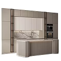 Modern Kitchen Design With Beige Cabinets Marble Backsplash And Island Counter