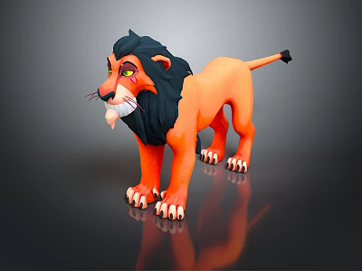 Stylized Cartoon Lion 3D Character Model With Orange Body Black Mane And Green Eyes 3d model