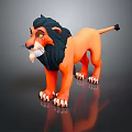 Stylized Cartoon Lion 3D Character Model With Orange Body Black Mane And Green Eyes