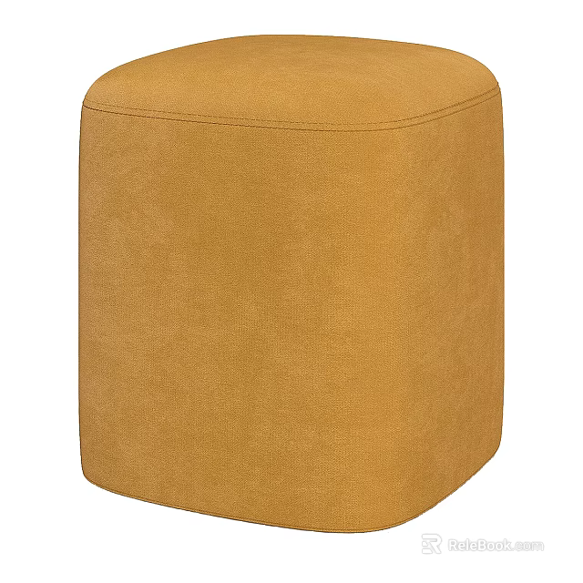 Yellow Square Fabric Ottoman Modern Living Room Soft Cushion Decorative Seating 3d model 