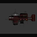 Steampunk Airship With Spherical Metallic Structure Red Accents Antennas And Round Windows