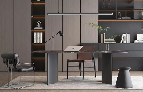 Modern Style Desk Chair Carpet Chandelier Bookcase 3d model