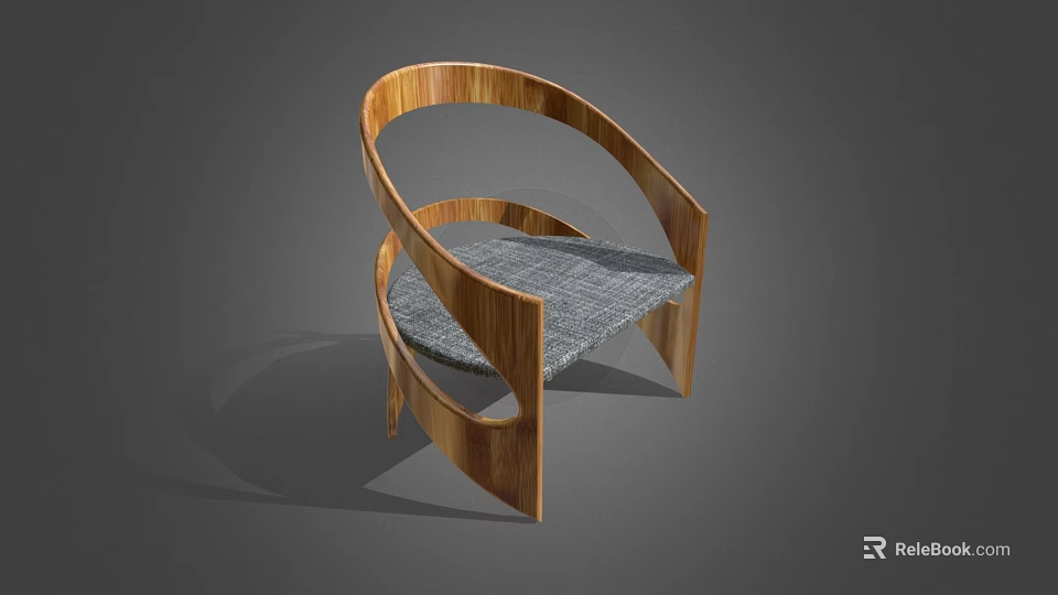 Modern Wooden Single Chair With Curved Frame And Gray Fabric Seat For Contemporary Home Decor 3d model 