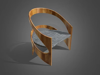 Modern Wooden Single Chair With Curved Frame And Gray Fabric Seat For Contemporary Home Decor 3d model