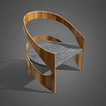 Modern Wooden Single Chair With Curved Frame And Gray Fabric Seat For Contemporary Home Decor