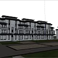 Modern Townhouse Exterior With Multi storey Design Green Lawn And Surrounding Trees