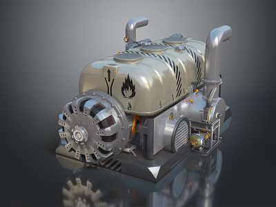 Heavy Duty Mechanical Equipment With Metal Casing Flame Logo Exhaust Pipes And Gear Components 3d model