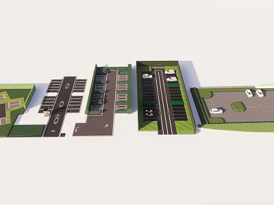 Detailed Parking Lot Layout Design With 3D Models And Vehicle Spaces 3d model