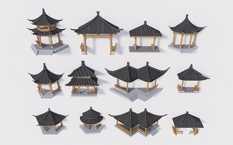 Banting Ancient Architecture Banting Landscape Pavilion Wooden Pavilion Courtyard Pavilion Garden Pavilion Su-style Pavilion Heavy Eaves Pavilion 3d model