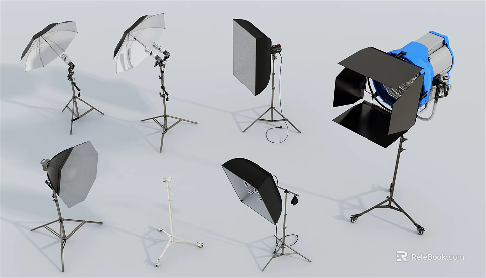Professional Studio Photography Lighting Equipment With Softboxes Reflectors And Stands 3d model 