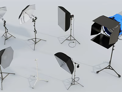 Professional Studio Photography Lighting Equipment With Softboxes Reflectors And Stands 3d model