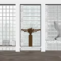 Modern Glass Block Partition Design With Chandelier And Marble Interior Decor