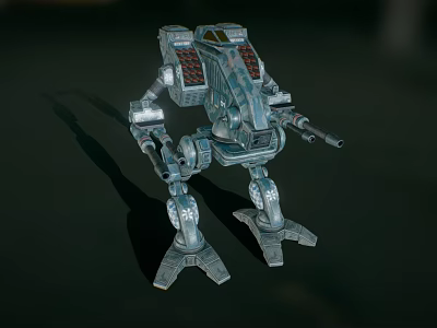 Futuristic Four Legged Mech Character With Metallic Weapon And Detailed Design 3d model