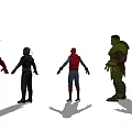 Game and Movie Superhero Characters Standing in Line with Diverse Costumes