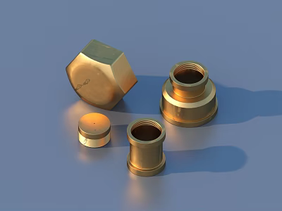 Durable Shiny Brass Nuts And Fittings With Hexagonal And Cylindrical Shapes 3d model