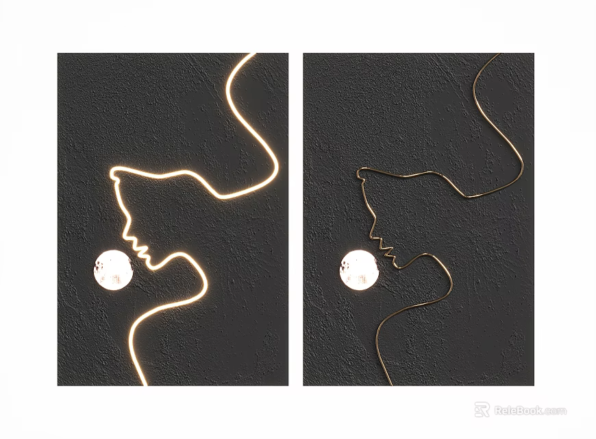 Modern Wall Decor With Golden Line Human Face Silhouette And Circular Decor On Dark Background 3d model 