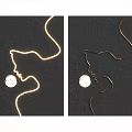 Modern Wall Decor With Golden Line Human Face Silhouette And Circular Decor On Dark Background