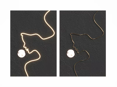 Modern Wall Decor With Golden Line Human Face Silhouette And Circular Decor On Dark Background 3d model