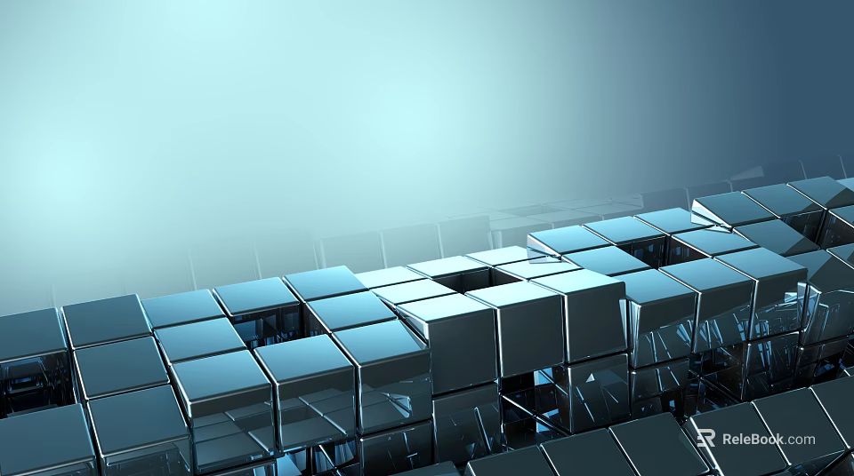 Cartoon Scene With Metallic Cubes In Geometric Arrangement And Shiny Surfaces 3d model 