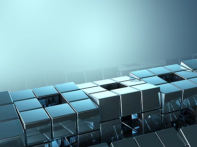 Cartoon Scene With Metallic Cubes In Geometric Arrangement And Shiny Surfaces 3d model