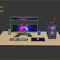 Gaming PC Setup With RGB Monitor Case Mechanical Keyboard Mouse And Speakers On Wooden Desk