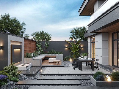 Modern courtyard landscape 3d model