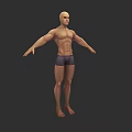 3D Rendered Muscular Shirtless Man in Dark Shorts with Arms Outstretched